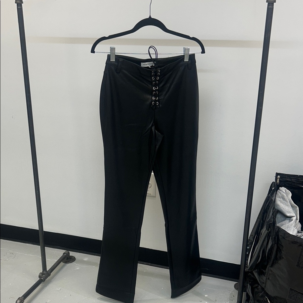 WeWoreWhat Black Lace-Up Faux Leather Pants